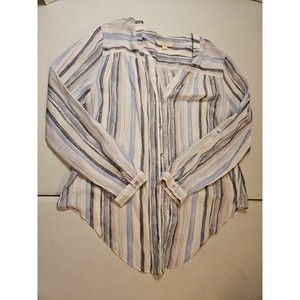 Hope & Harlow Womens XL Striped Shirt Dress Button Front Long Sleeve Blue